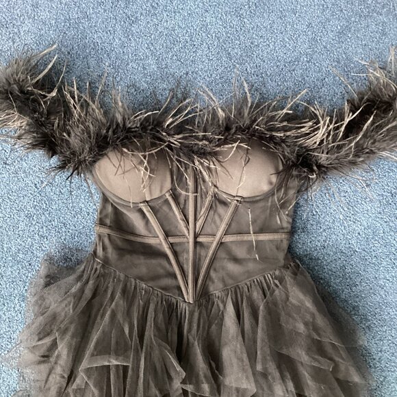 Black Feathered Ruffled Mesh Corset Maxi Dress - Small - Picture 3 of 10